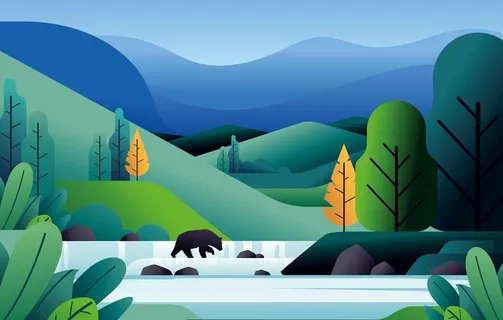 山下的小熊插画图片 山下的小熊插画图片