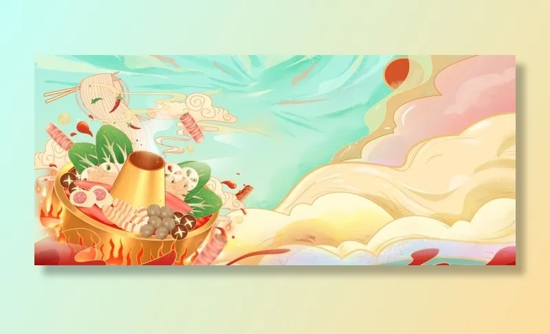 美食国潮背景图片(1920x900)psd模版下载