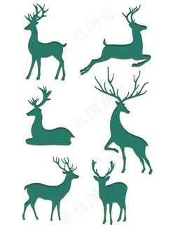 鹿奔跑的鹿国潮剪影图片