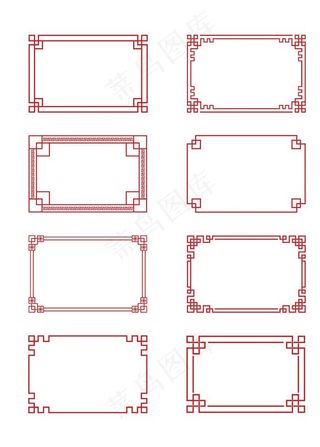 各种中式复古红色边框装饰花纹图片