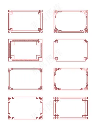 各种中式复古红色边框装饰花纹图片