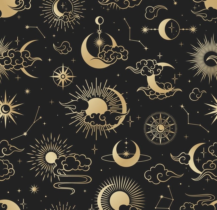 中式云朵月亮星星黑色线条图片eps,ai矢量模版下载