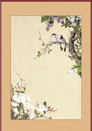 古风国画花鸟怀旧工笔画溶图图片