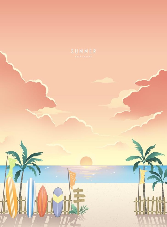 夏日海滩沙滩插画    图片(3531x4972)psd模版下载