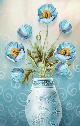 复古手绘发财树抽象北欧装饰画图片