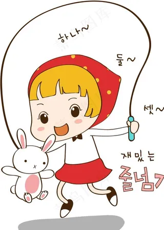 卡通跳绳女孩矢量素材图片