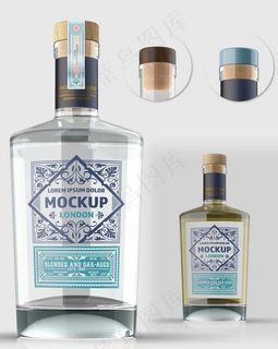 透明玻璃杜松子酒瓶模型[PSD图片