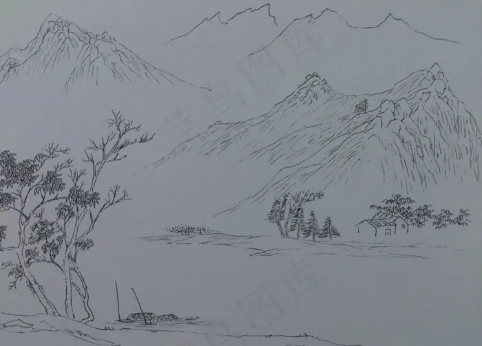 线描山水画图片