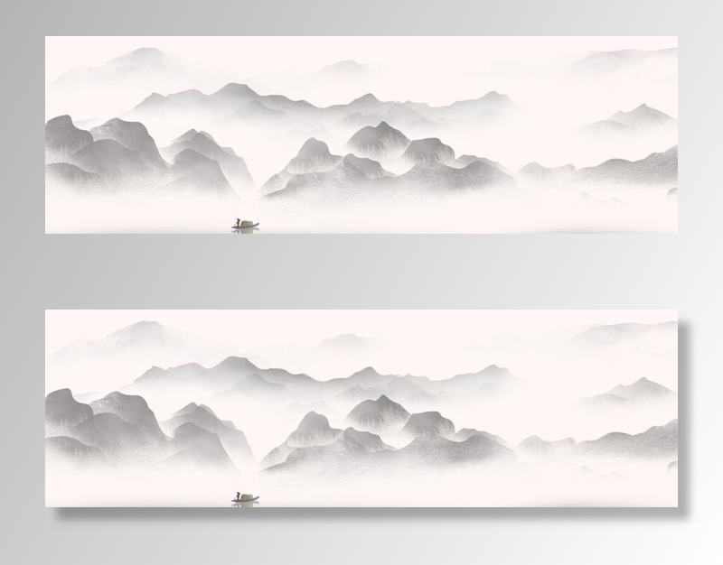 水墨山水图片(3642x1252)psd模版下载