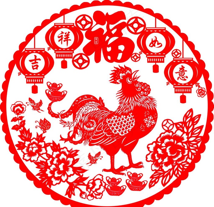 剪纸鸡图片psd模版下载