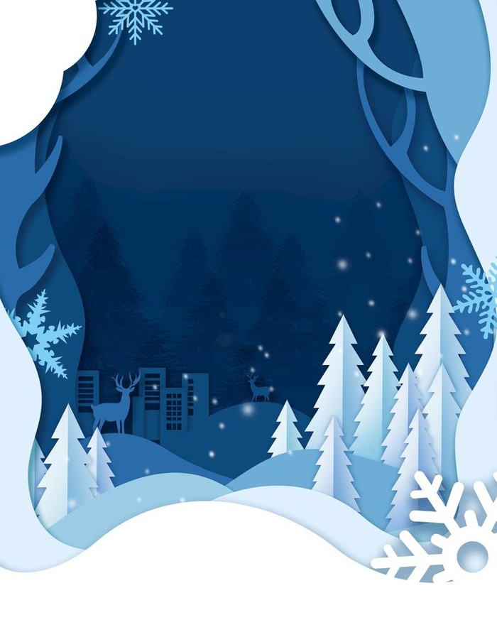 蓝色剪纸风冬天背景图片
