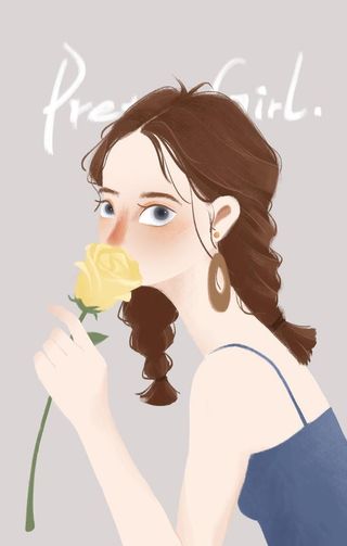 花与少女手绘插画图片