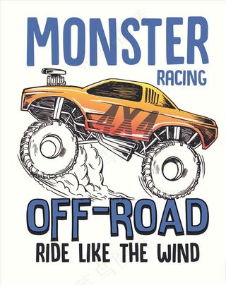 手绘越野大脚车矢量图下载图片