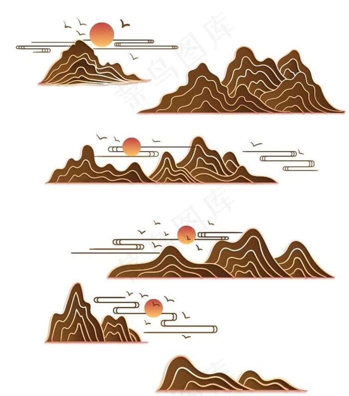 中国风线条山纹图片cdr矢量模版下载