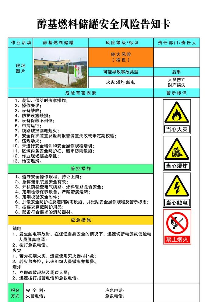 醇基燃料储罐安全风险告知卡图片(2268x3402)psd模版下载