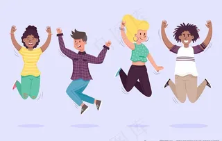 年轻人空中跳跃人物插画图片