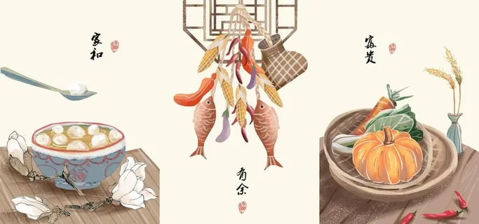 民俗中式三联画图片 民俗中式三联画图片