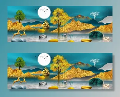 金色麋鹿山水发财鹿装饰画图片