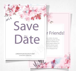 唯美浪漫手绘樱花桃花婚礼邀请卡图片