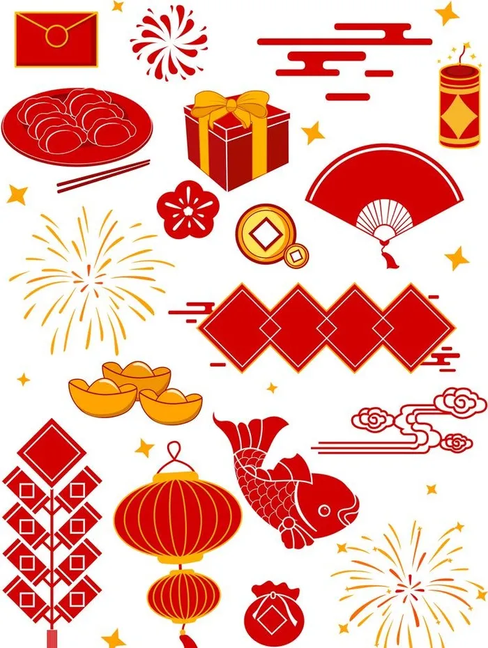 中国风祥云灯笼烟花图片ai矢量模版下载