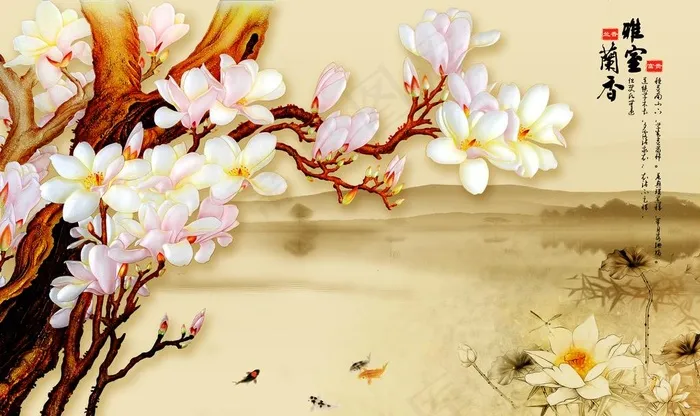 中式富贵吉祥风水花鸟寓意画图片