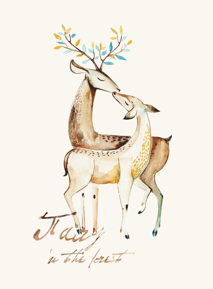 手绘麋鹿插画玄关图片