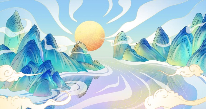 山水插画图片(2267x1275)psd模版下载