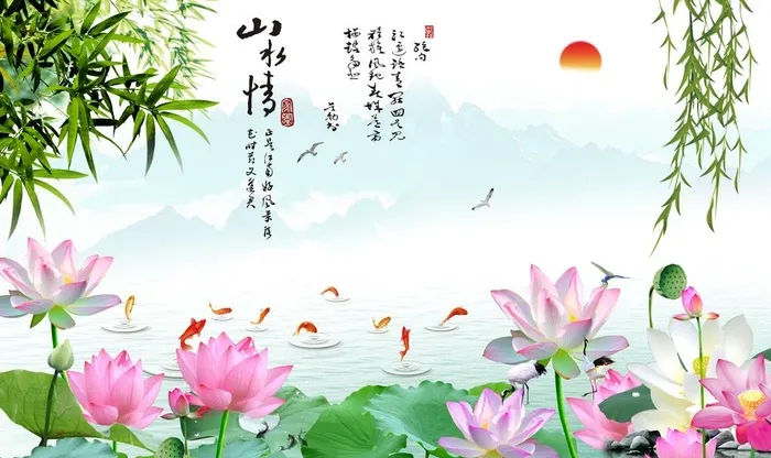 荷花背景墙图片(9071x5669)psd模版下载