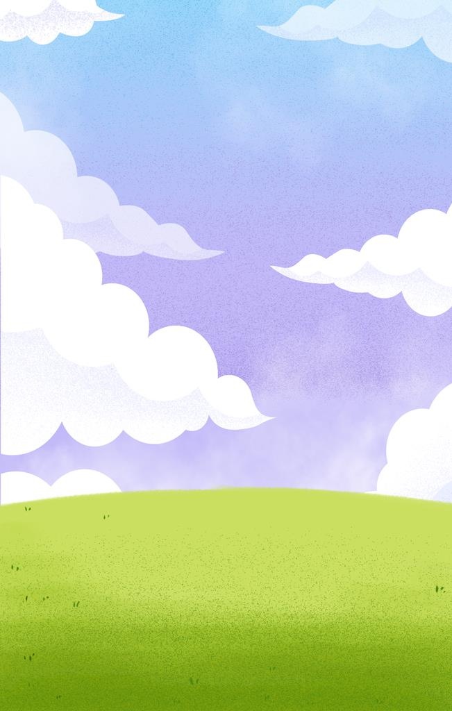 紫色 天空 草地 清新 插画图片