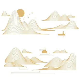 中国风金色线条山纹图片