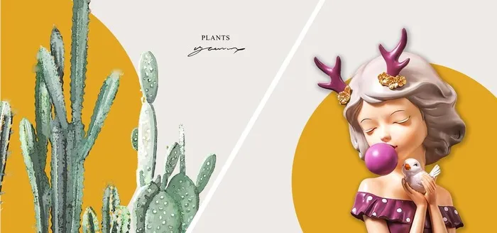 花卉少女插画儿童装饰画图片