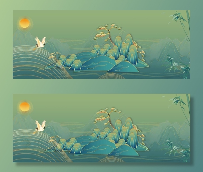 新中式鎏金山水画  图片(3543x1476)psd模版下载