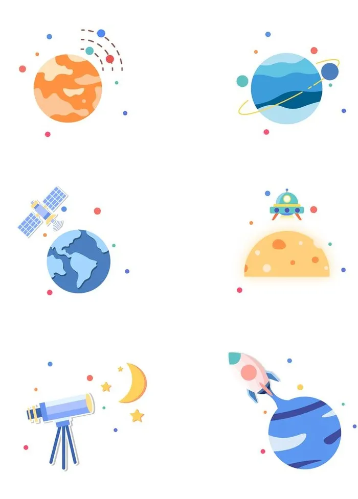 卡通手绘星球宇宙行星飞船天文地图片ai矢量模版下载