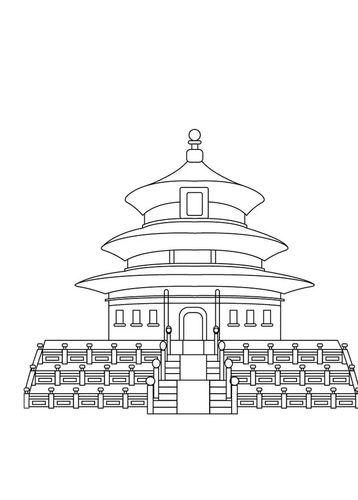 北京寺庙线稿图片
