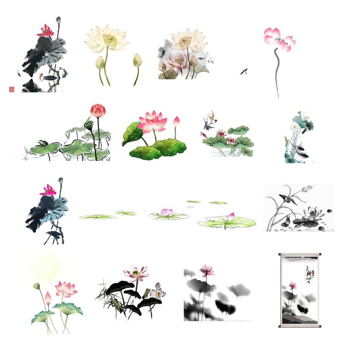 水墨荷花素材图片(2342x2342)psd模版下载
