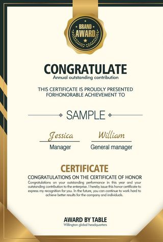 黑金简欧荣誉证书图片