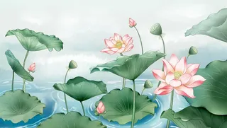手绘荷花插画图片