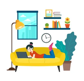 居家办公扁平插画图片