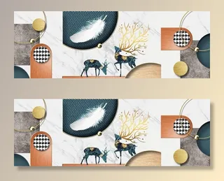 抽象几何麋鹿羽毛装饰画图片