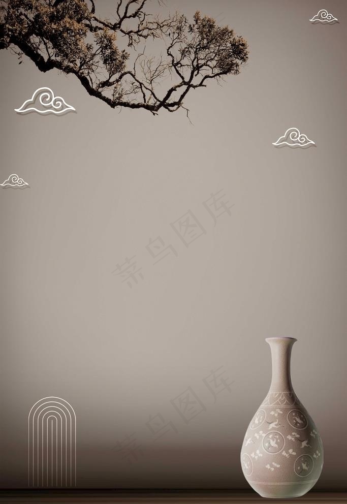 莫兰迪花瓶树枝海报图片