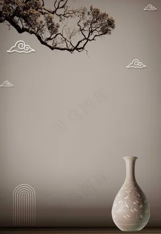 莫兰迪花瓶树枝海报图片