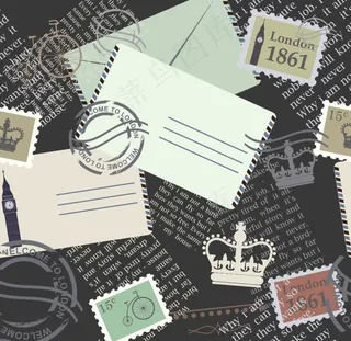 邮票邮戳旅行元素平铺图图片