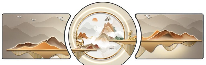 金色水墨山水画图片(12402x4303)