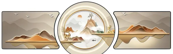 金色水墨山水画图片(12402x4303)