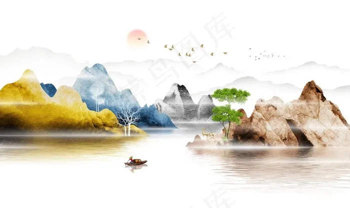 轻奢山水风景背景墙图片psd模版下载