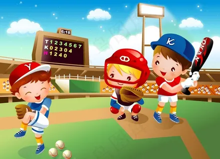 可爱卡通棒球运动儿童 矢量素材图片