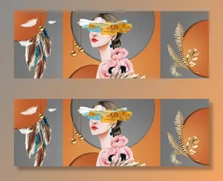 抽象美女羽毛几何图形装饰画图片