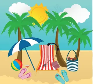 夏日手绘海边插画图片