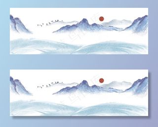 古风山水传统国风水彩背景素材图片