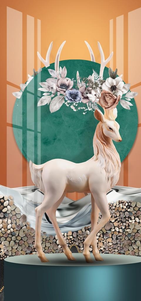 北欧麋鹿晶瓷画装饰画玄关图片